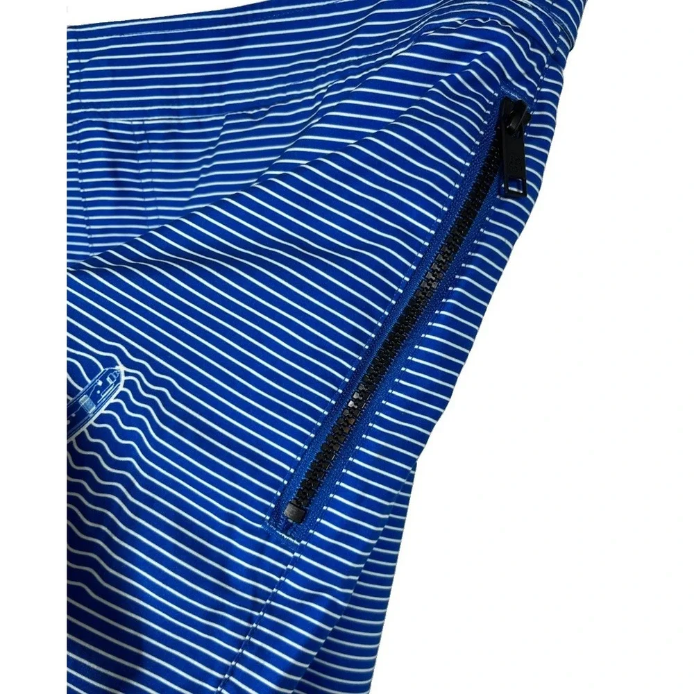 $120 NWT Ted Baker Sz L (4) Swim Trunks Blue Striped Shorts Liner Zip Pockets